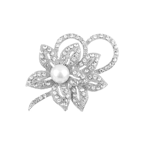 Crystal Flower Brooch Pins for Women Elegant Enamel Rhinestone Floral Brooches Pin Fashion Jewelry for Party Dance Wedding Banquet Brooch for Women Gift - color: Silvre Pearl Flower