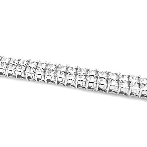 HH BLING EMPIRE 14K Gold and Silver Bracelets Diamond Tennis and Cuban Link Bracelet for Men Women Hip Hop Jewelry - color: 2 row tennis-Silver, size: 8.5"