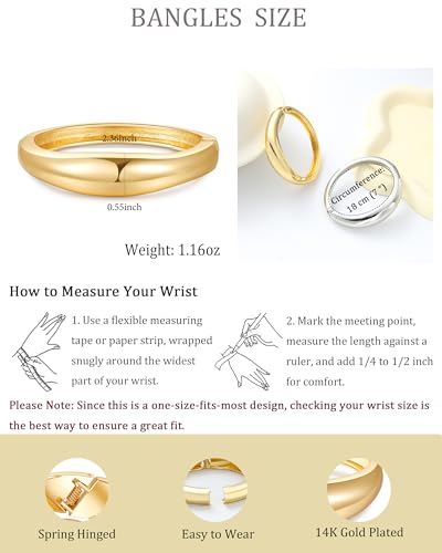 Bangle Bracelets for Women | 14K Gold Plated Trendy Wide Bracelets | Hinged Arm Cuff Bangles Chunky Bracelet for Women - color: Style L-Gold Plated Bangles