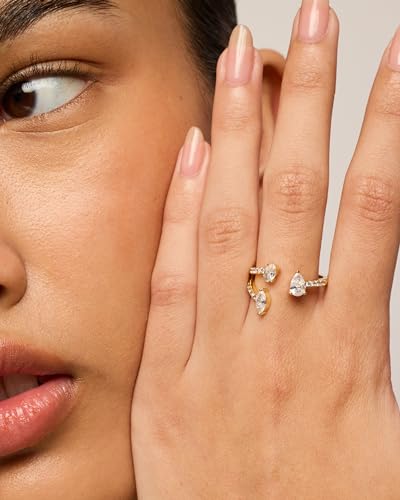 PAVOI 14K Gold Plated Cubic Zirconia Bypass Open Band Stackable Ring for Women | CZ Statement Eternity Rings - color: White Gold, size: 5, style: Triple