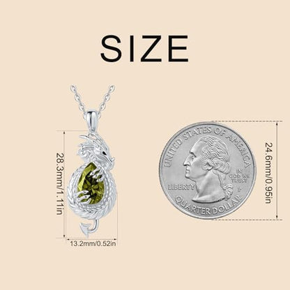 Dragon Necklace Sterling Silver Wyvern Pendant Jewelry with Teardrop Birthstone Gifs for Women - style: Dragon necklace-Peridot stone