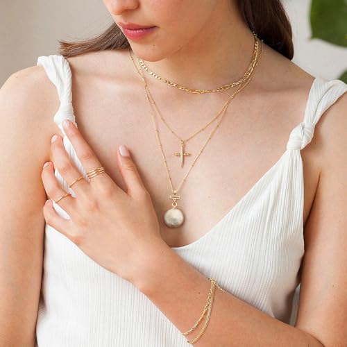 Aobei Pearl 18K Gold Plated Pendant Necklace for Women Dainty Gold Chain Choker Love Heart Disc Coin Pearl Cross Toggle Jewelry - style: Coin Pearl