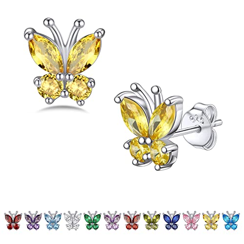 Bestyle Gold Butterfly Earrings for Women, Dainty Cute Birthstone Studs Hypoallergenic Jewelry, Great Birthday Gift - style: 11.November (Citrine)-STUD