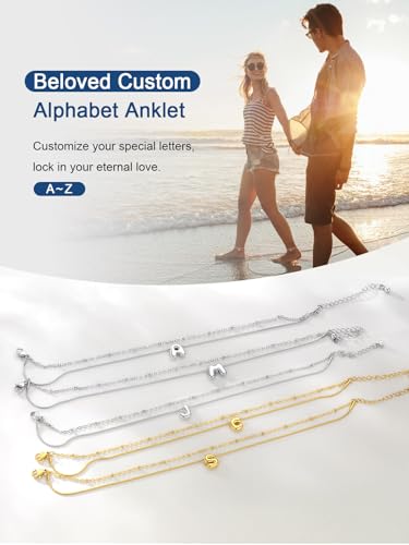 ChainsProMax Initial Ankle Bracelets for Women, Waterproof Anklets Bracelet Adjustable Summer Beach Women Foot Jewelry, Stainless Steel/Gold Plated-Send Gift Box/Letter A-Z - color: Steel-L
