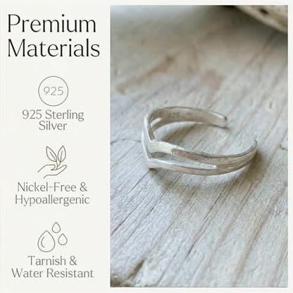Sterling Silver Toe Ring, Adjustable Open Band, Handmade | Fits Toe, Knuckle or Pinky Ring | One Size Fits Most | Comfortable to Wear | Minimalist Style | Water Resistant - style: Double V Band