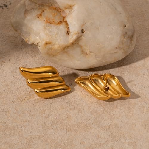Jean Beau Chunky Gold Stud Earrings for Women Trendy Gold Plated Dangle Drop Prom Birthday Fashion Office Jewelry Gift - color: Gold Wing