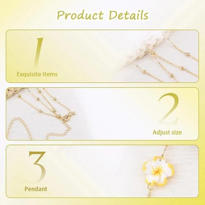 Plumeria Flower Belly Chains for Women Girls Gold Beads Waist Chains Double Layer Hawaiian Flower Body Chain for Summer Beach Adjustable Floral Belly Belt for Teen Girls Sexy Bikini Accessories
