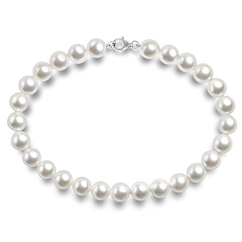 PAVOI 925 Sterling Silver Round Simulated Shell Pearl Necklace Strand | Pearl Choker Necklace | Jewelry for Women - size: 16 Inches, style: 10mm