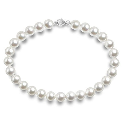 PAVOI 925 Sterling Silver Round Simulated Shell Pearl Necklace Strand | Pearl Choker Necklace | Jewelry for Women - size: 16 Inches, style: 10mm