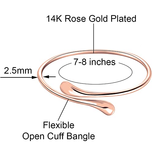 Savlano 14K Gold Plated Double Teardrop Open Cuff Bangle -7-8” Inch Flexible Bangle Bracelet Comes With Gift Box for Women - color: Rose Gold