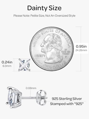 ChicSilver 925 Sterling Silver Earrings Sparkling Heart/Round/Princess Cut Birthstone Earrings for Women Birthday Jewelry with Gift Box - style: A.April(Diamond)-Princess Cut
