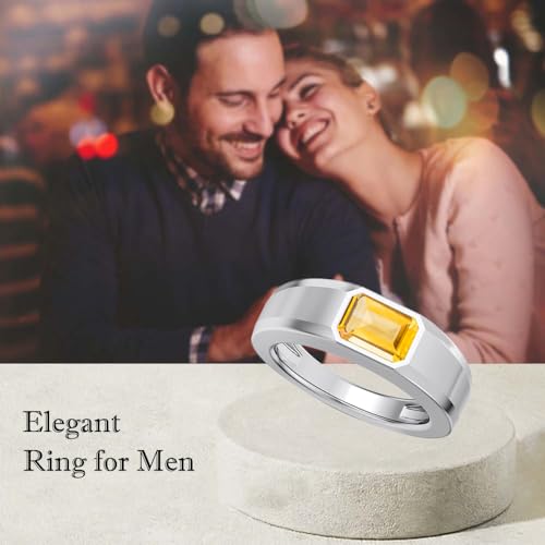 1CT - 3CT Gemstone Signet Pinky Ring - Emerald Cut Gem Pinky Ring White Yellow Rose 10K 14K 18K Gold Sterling Silver Mens Gem Signet Rings for Anniversary Fathers Day - style: Citrine