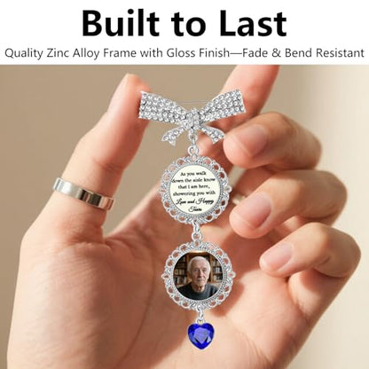 Bouquet Charms for Wedding Memory Something Blue Photo Charm Pin for Bride Memorial Locket with Picture from Mom and Dad Brooch Pins for Bridal Bouquet on Special Day or Graduation