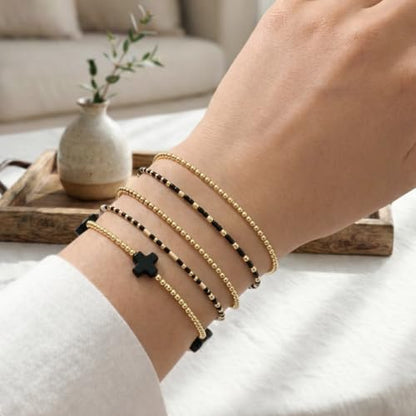 Gold Bracelets for Women, Beaded Cross Stack, Non Tarnish Set，Set-1 | Gold Beaded Bracelet Stack with Stretch Fit, Waterproof Finish and Dainty Design for Everyday Wear and Gifts - color: Colors-10