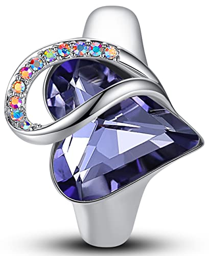 Leafael Infinity Love Women's Adjustable Crystal Heart Ring with Birthstone Crystals Healing Stones, Jewelry Gifts for Women, Birthdays Valentine's Day, Silver-Tone, Open End, Size 6.5-8 - color: 05-February-Growth-Tanzanite Purple