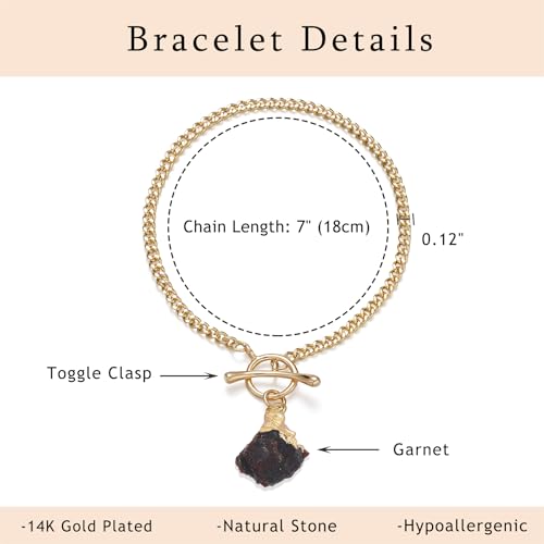 Crystal Bracelet for Women, Dainty 14K Gold Plated Chain Bracelet | Handmade Healing Crystals and Stones Spiritual Jewelry Gifts for Women - style: Garnet Bracelet