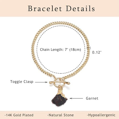 Crystal Bracelet for Women, Dainty 14K Gold Plated Chain Bracelet | Handmade Healing Crystals and Stones Spiritual Jewelry Gifts for Women - style: Garnet Bracelet