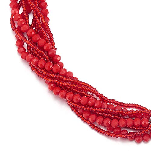 COOLSTEELANDBEYOND Multi-Layer Beads Crystal Braided Chain Choker Collar Magnetic Clasp,Statement Necklace, Bracelet - color: A1-Necklace Red Color