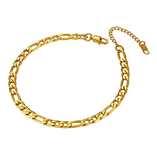 Richsteel Anklets for Women Cuban/Figaro/Spiga Wheat Chain Stainless Steel/18K Gold Plated Ankle Bracelet Beach Waterproof Foot Jewelry - color: 05-Gold Plated Figaro