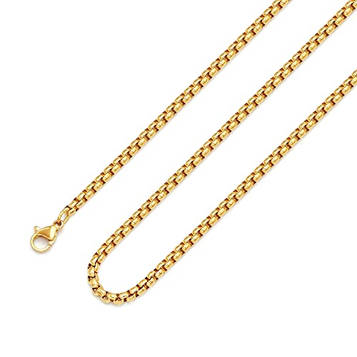 Mens Chain Necklaces, Stainless Steel Rolo Chain Necklace for Men & Women - color: 18K Gold Plated 3mm