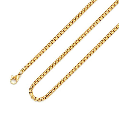 Mens Chain Necklaces, Stainless Steel Rolo Chain Necklace for Men & Women - color: 18K Gold Plated 3mm