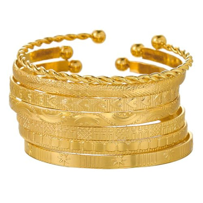 Hebelee Boho Engraved Cuff Bangle Bracelets for Women | Multi Layer Stackable Textured Bracelet Adjustable Bangles Fashion Bohemian Indian Jewelry Set