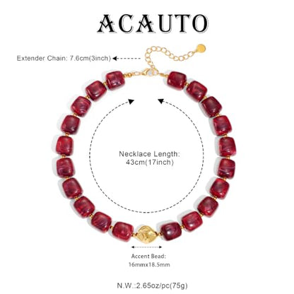 Chunky Beaded Necklace for Women,Square Resin beads boho Choker Necklace with gold-tone spacers,Fashion Trendy Summer Beach Party Necklaces Handmade Surfer Beach Necklaces Jewelry Gifts - color: Burgundy