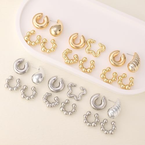 Chunky Gold Ear Cuffs Earrings for Women Non Piercing Gold Cuff Clip On Cartilage Hoop Earring Trendy Lightweight Thick Cuff Earrings for Women - color: gold5