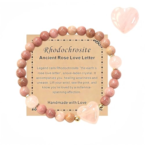 Heart Crystal Bracelet,Natural Gemstone Healing Bead Bracelet | Handmade Jewelry Gifts for Women Men,Graduation Gift for Her - color: Rhodonite Bracelet
