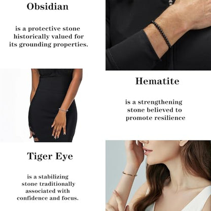4mm 6mm 8mm Healing Crystal Bracelets for Women Men Natural Stone Beaded Stretch Bracelet Handmade Gemstone Reiki Spiritual Jewelry Gifts - color: Tiger Eye+Black Obsidian+Hematite-Protection, size: 4mm
