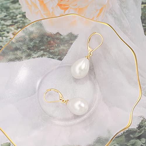Handpicked White Pearl Earrings 18k Gold Plated Leverback Dangle Stud Pearl Earrings Jewelry for Women - style: Water Droplet Pearl