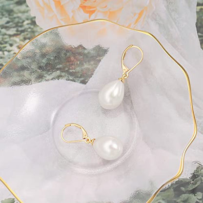 Handpicked White Pearl Earrings 18k Gold Plated Leverback Dangle Stud Pearl Earrings Jewelry for Women - style: Water Droplet Pearl
