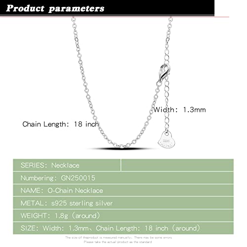 Dankadi Italian 925 Sterling Silver Necklace For Women 0.9mm Box Chain 1.3mm Rolo Chain O-Chain Lobster Claw Clasp - Pendant Chain - 16 "18" 20 "22" 24 "26" Jewelry Gift - color: O - Chain, size: 22 inches