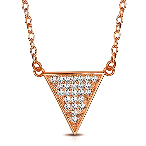 925 Sterling Silver White CZ Triangle Womens Pendant Necklace - color: Rose