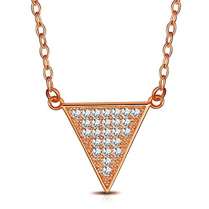 925 Sterling Silver White CZ Triangle Womens Pendant Necklace - color: Rose