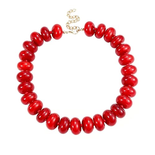CSIYANJRY99 Chunky Beaded Necklace for Women, Large Colorful Resin Beads Statement Necklace, Boho Summer Beach Vacation Jewelry Gifts - color: Red