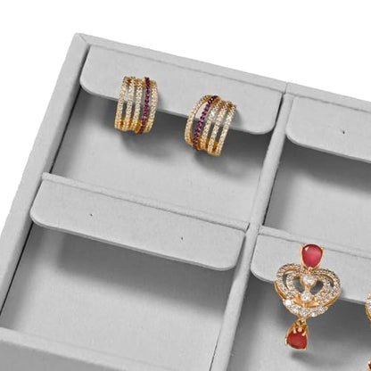 Microfiber 4 Slots Jewelry Earring Display Tray | Earring Display Organizer Tray Gray - size: 5.51" x 5.5" x 0.78"
