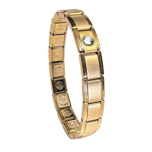 Birthstone Charm Bracelet Jewelry, Italian Modular Family Birthstone Charm Starter Stainless Steel - color: 18 LINKS-GOLD-04-April