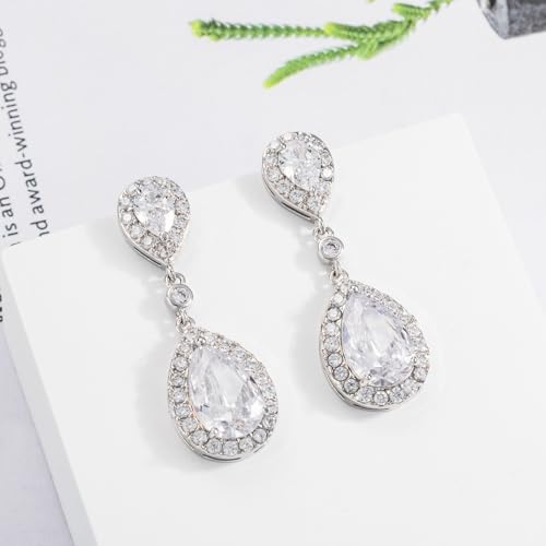 SELOVO Elegant Prong Teardrop Cubic Zirconia Vintage Style Party Bridal Pierced Dangle Earrings