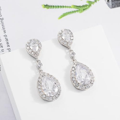 SELOVO Elegant Prong Teardrop Cubic Zirconia Vintage Style Party Bridal Pierced Dangle Earrings
