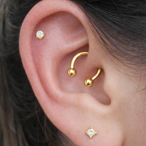 Surgical Steel Septum Rings 16g 14g - Lip Ring Smiley Piercing Hoop for Cartilage Earrings, Tragus, Helix, Daith, Conch - Eyebrow Circular Horseshoe Septum Piercing Jewelry - color: 16g Set - Gold