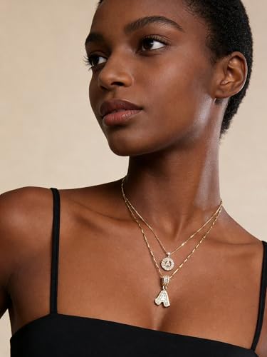 2PCS Initial Necklaces for Women, 14K Gold Plated Letter Pendant Set | Trendy Layered Bling Style, Meaningful Letter & Round CZ Pendant Design - color: Gold, style: Letter K