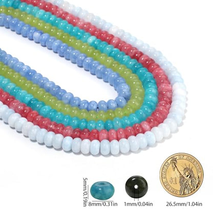 Songxi 5x8mm Natural Deep Blue Chalcedony Stone Rondelle Beads, 75PCS Spacer Round Loose Abacus Beads for Jewelry Making, Gemstone for Bracelet Necklace Earrings, Arts and Crafts - color: Deep Blue Chalcedony