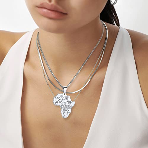 GOLDCHIC JEWELRY Africa Map Necklace for Men, Stainless Steel African Tribal/Egyptian Eye of Horus/I LOVE AFRICA/Elephant Map Hiphop Jewelry Unisex with 22'+2'Adjustable Chain - color: Animals - Stainless Steel, style: Personalised Engraving