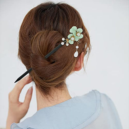 4 Pcs Japanese Chinese Hair Stick Retro Wooden Hairpin Flower Hair Chopsticks Vintage Hanfu Pins Headdress Classic Hair Fork for Long Hair Women