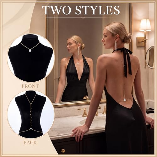Tondiamo 6 Pack Back Necklace for Backless Dress, Bridal Wedding Rhinestone Body Jewelry, Alloy Pearl Back Necklace Set, Elegant Dress Accessories for Women Evening Gown, Party, Prom, Formal Events