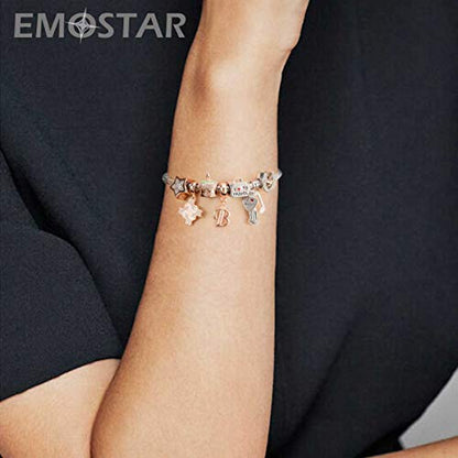 EMOSTAR Letter Charms Initial A-Z Alphabet Beads, Rose Gold 925 Sterling Silver Dangle CZ Birthstone Pendant, Gifts for European Charm Bracelet/Mothers Day/Birthday - color: Letter B