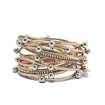 ZMANYIJEW Leather Wrap Bracelets for Women,Boho Cuff Bracelets Multi-Layer Crystal Beads Cuff Bracelet Multilayered Leopard Leather Braided Bangle Wrist Cuff Bangles - style: bead-champagne