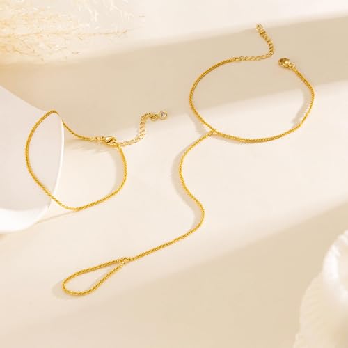 Dainty 14K Gold Plated Bracelets for Women Waterproof, Non Tarnish Gold Jewelry Sets, Thin Stackable Link Paperclip Chain Bracelet Pack Fashion Accessories Gifts for Womens - style: 5Pcs BRACELET SET-09