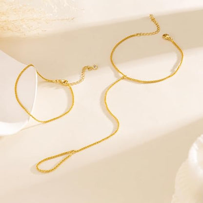Dainty 14K Gold Plated Bracelets for Women Waterproof, Non Tarnish Gold Jewelry Sets, Thin Stackable Link Paperclip Chain Bracelet Pack Fashion Accessories Gifts for Womens - style: 5Pcs BRACELET SET-09